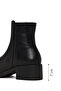 Women's Black Zippered Short Thick Heeled Leather Boots Wf220008Dv - 4