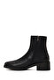 Women's Black Zippered Short Thick Heeled Leather Boots Wf220008Dv - 3