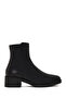 Women's Black Zippered Short Thick Heeled Leather Boots Wf220008Dv