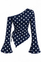 Polka Dot Long Sleeve Asymmetric Collar Draped Side Tie Blouse Top - 3