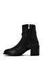 Women's Black Zippered Thick Heeled Boots Wf240012Sv - 3