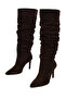 Women's Brown Thin Heeled Suede Leather Boots Wf160016Ds - 5