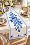 Antique Blue and White Tile Patterned Floral Decorative Runner Stylish Tablecloth 40X140 Stain Resistant