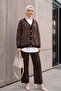 Leopard Pattern Buttoned Oversize Bearded Knitwear Cardigan - Dark Brown - 5