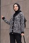 Leopard Pattern Buttoned Oversize Bearded Knitwear Cardigan - Black