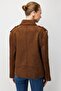 Women's Shoulder Epaulet Suede Coat Chocolate - 4