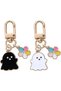 Cute Ghost Keychain with Flower,Best Friend Gift Key Ring for Car Keys,Handbag and Earphone Case Decoration