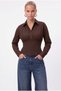 Women's Tiya Waist-Fitted Lace-Up Adjustable Brown Cotton Shirt - 3