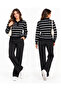 Striped Polo Collar Buttoned Sweater - 6