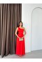 Red One-Shoulder Long Dress with Window Detail - 3