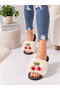 Cerise Cherry Detailed Plush Women's House Slippers Soft Sole Gift Dowry House Slippers Stc1363 - 4