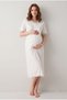 Women's Ecru Lace Detailed Maternity Nightgown Set with Breastfeeding Detail