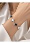 316L Steel Silver Color Black and White Clover Model Women's Bracelet - 2