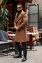 Men's Tan Double Breasted Stamp Coat - 2