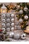 Christmas Pine Tree Ornament Silver 12-Pack 4cm Shiny Glitter Matte Mixed New Year Pine Tree Decoration - 3