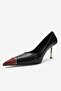 Jimena Black Red Patterned Pointed Toe Women's Thin Heeled Shoes - 7