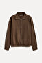 Men's Brown Polo Collar Zippered Knitwear Cardigan