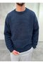 Basic Crew Neck Trendy Navy Blue Sweater - 2