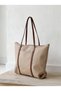 Striped Voluminous Strap Parachute Fabric Canvas Satin Women's Hand and Shoulder Bag Cream - 3