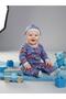 Patterned cotton romper with baby hat and booties - 4