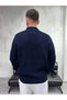 Collar Zippered Reverse Knit Navy Blue Knitwear Cardigan - 4