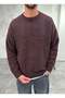 Basic Crew Neck Trendy Brown Sweater - 3