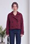 Women's Short Trench Coat Double Breasted Buttoned Long Sleeve Woven Jacket Khaki, Burgundy - 6