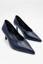 Women's Kitten Heeled Shoes with Sewing Detail in Navy Blue for Daily Wear - 4