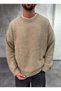 Basic Crew Neck Trendy Beige Sweater - 3