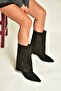 Z820484202 Black Suede Thick Heeled Foldover Boots - 3