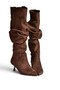 Z282010602 Brown Suede Low Heeled Drawstring Women's Boots