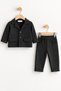 Baby Boy/Kid's Steel Knitted Combed Cotton Front Buttoned Jacket-Pants 2-Piece Set Black