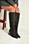 Z308106002 Black Suede Thick Heeled Women's Boots - 4