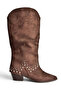 Z726106802 Brown Suede Thick Heeled Women's Boots with Pin Detail - 7