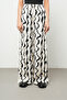 Women's Wave Patterned Black - White Wide Leg Pants with Elastic Waist