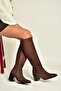 Z308106002 Brown Suede Thick Heeled Women's Boots - 3