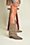 Z654940361 Gray Genuine Leather Suede Thick Heeled Drawstring Women's Boots - 3