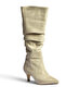 Z965170402 Beige Suede Thin Heeled Gathered Women's Boots - 7