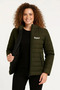 Micro Water Repellent Quilted Printed Lined Zippered Bomber Coat - Khaki - 2