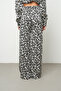 Women's Leaf Patterned Black - White Wide Leg Pants with Elastic Waist - 4