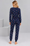 Women's Navy Blue Candy Cane Patterned Cotton Pajama Set - 4