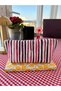 Pink Striped Linen Fabric Pencil Case - Makeup Bag - Pencil Case - 2