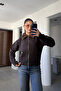 Collared Plush Collar Knitwear Cardigan - Brown
