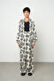 Women's Floral Patterned Black - White Oversized Kimono - 4