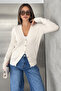 Women's Gold Button Detailed V-Neck Knitwear Cardigan - 2