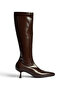 Z282810460 Brown Rustic Pointed Toe Kitten Heel Stretch Boots - 3