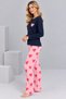 Women's Navy Blue Pink Heart Patterned Cotton Pajama Set - 3