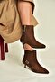 Z518031102 Brown Suede Thin Heeled Women's Boots - 3