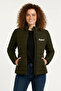Micro Water Repellent Quilted Printed Lined Zippered Bomber Coat - Khaki