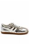 Leao Women's Silver Shiny Patent Leather White Striped Low Sole Lace-Up Casual Sports Sneaker Shoes - 2